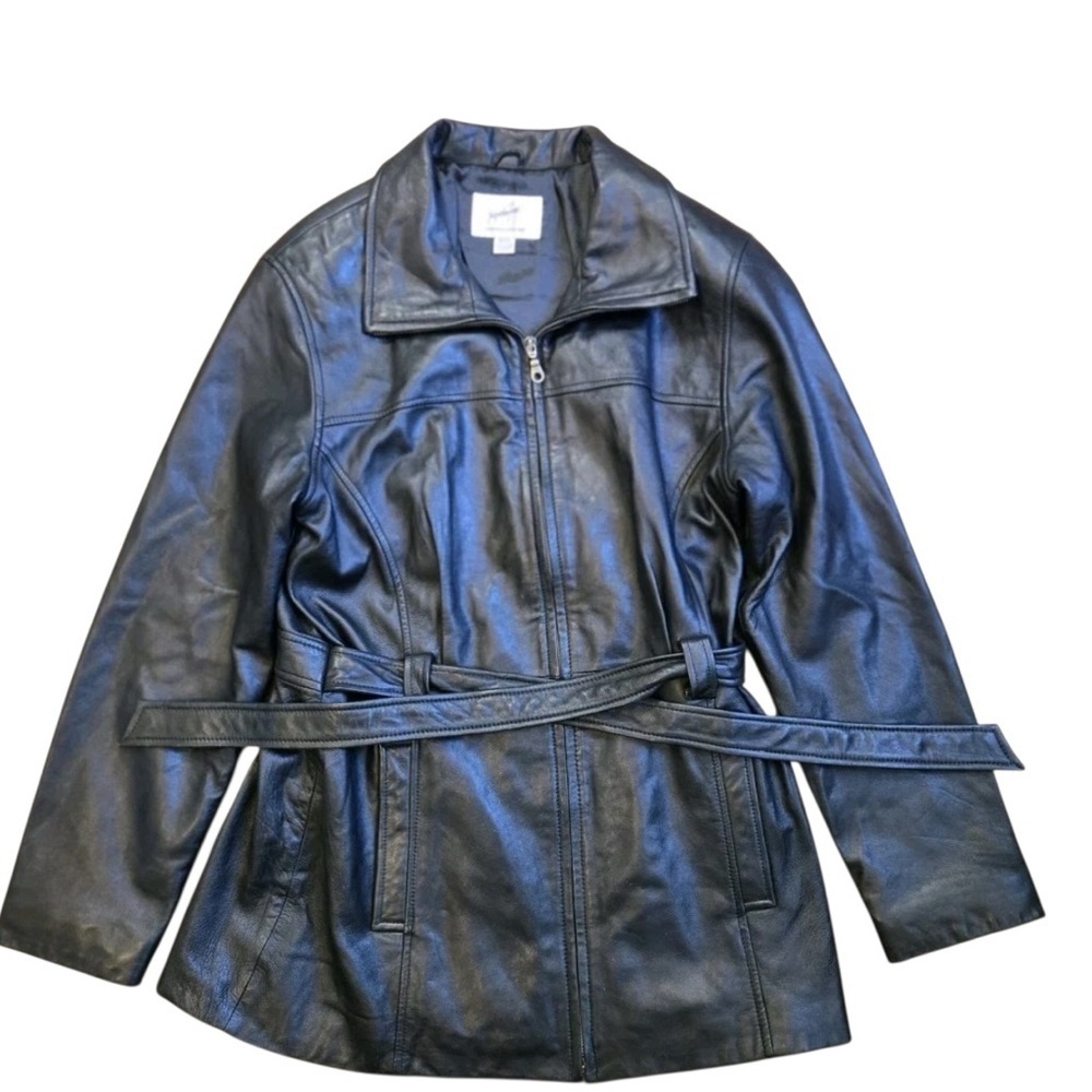 Jacqueline Ferrar Lambskin Leather Black Blazer Jacket Coat Size Medium Women
